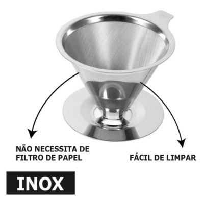 Coador De Café Reutilizável Pour Over Inox Não Usa Filtro Genérica - 3